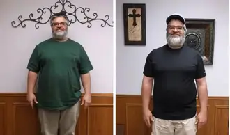 A before and after picture of a man in his 5 0 's.