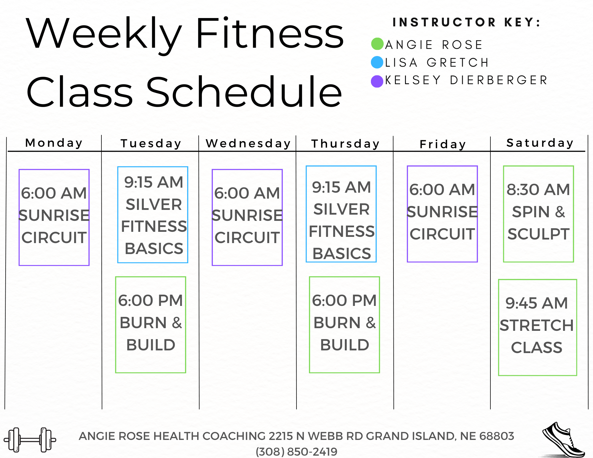 Fitness Class Weekly Schedule